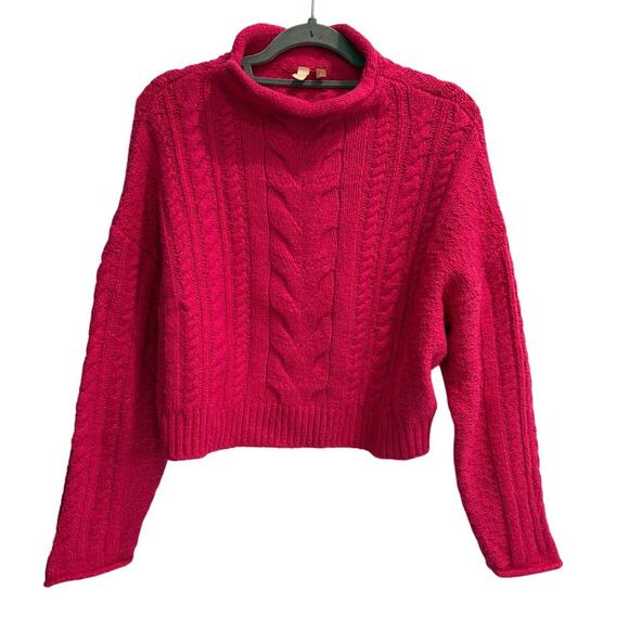 Pilcro Anthropologie Size Small Hot Pink Cable Knit Mock Neck Sweater - Picture 1 of 5